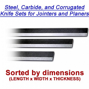 Steel, Carbide, and corrugated knives sorted by dimensions Steel, Carbide, and corrugated knives sorted by dimensions