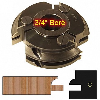 Right Hand (RH) Rail Cutter Head with 3/4" Bore and Insert Knives with Profile #1 Right Hand (RH) Rail Cutter Head with 3/4" Bore and Insert Knives with Profile #1