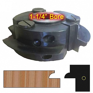 Right Hand (RH) Rail Cutter Head (Glass Doors) with 1-1/4" Bore and Insert Knives with Profile #1 Right Hand (RH) Rail Cutter Head (Glass Doors) with 1-1/4" Bore and Insert Knives with Profile #1