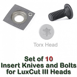 Set of 10 Carbide Insert Knives and 10 Replacement Screws for LuxCut III and LAGUNA Heads