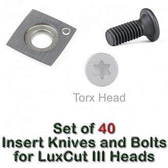 Set of 40 Carbide Insert Knives and 40 Replacement Screws for LuxCut III Heads