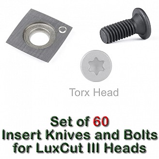 Set of 60 Carbide Insert Knives and 60 Replacement Screws for LuxCut III Heads