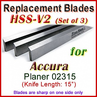 Set of 3 HSS Blades for Accura 15'' Planer, 02315