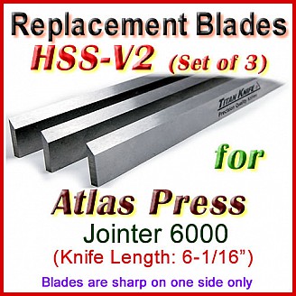 Set of 3 HSS Blades for Atlas Press 6'' Jointer, 6000