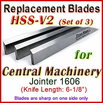 Set of 3 HSS Blades for Central Machinery 6'' Jointer, 1606