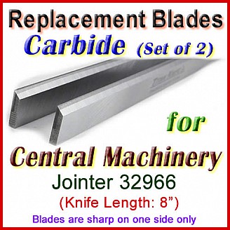 Set of 3 Carbide Blades for Central Machinery 8'' Jointer, 32966