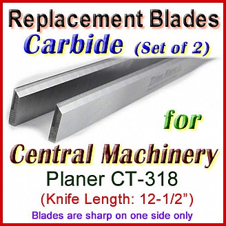 Set of 2 Carbide Blades for Central Machinery 12'' Planer, CT-318