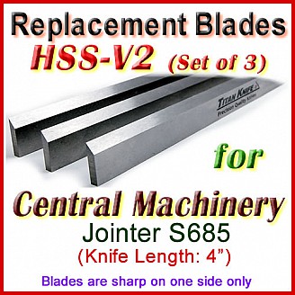 Set of 3 HSS Blades for Central Machinery 4'' Jointer, S685