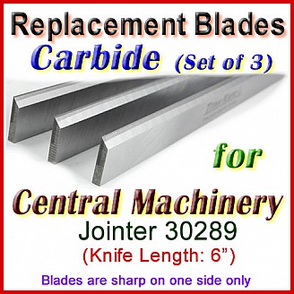Set of 3 Carbide Blades for Central Machinery 6'' Jointer, 30289