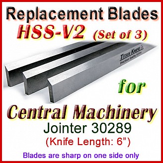 Set of 3 HSS Blades for Central Machinery 6'' Jointer, 30289