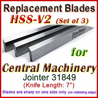 Set of 3 HSS Blades for Central Machinery 7'' Jointer, 31849