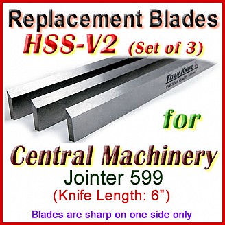 Set of 3 HSS Blades for Central Machinery 6'' Jointer, 599