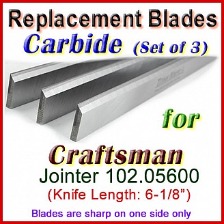 Set of 3 Carbide Blades for Craftsman 6'' Jointer, 102.05600