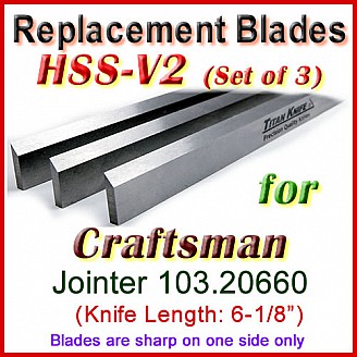 Set of 3 HSS Blades for Craftsman 6'' Jointer, 103.20660