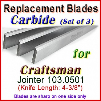 Set of 3 Carbide Blades for Craftsman 4'' Jointer, Sears Roebuck Model 103.0501