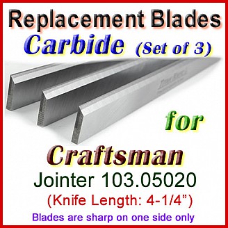 Set of 3 Carbide Blades for Craftsman 4'' Jointer, 103.05020