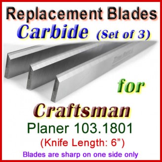 Set of 3 Carbide Blades for Craftsman 6'' Planer, 103.1801