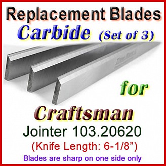 Set of 3 Carbide Blades for Craftsman 6'' Jointer, 103.20620