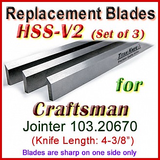 Set of 3 HSS Blades for Craftsman 4'' Jointer, 103.20670