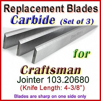 Set of 3 Carbide Blades for Craftsman 4'' Jointer, 103.20680
