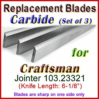 Set of 3 Carbide Blades for Craftsman 6'' Jointer, 103.23321