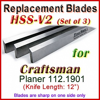 Set of 3 HSS Blades for Craftsman 12'' Planer, 112.1901