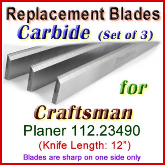 Set of 3 Carbide Blades for Craftsman 12'' Planer, 112.23490