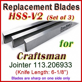 Set of 3 HSS Blades for Craftsman 6'' Jointer, 113.206933