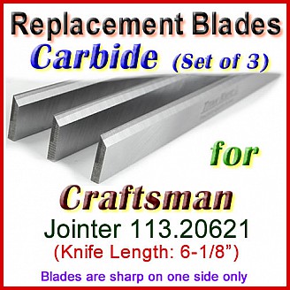 Set of 3 Carbide Blades for Craftsman 6'' Jointer, 113.20621