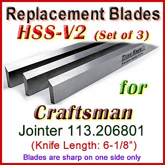 Set of 3 HSS Blades for Craftsman 6'' Jointer, 113.206801