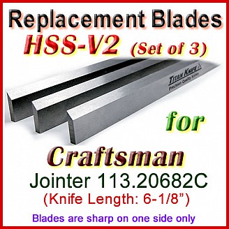 Set of 3 HSS Blades for Craftsman 6'' Jointer, 113.20682C