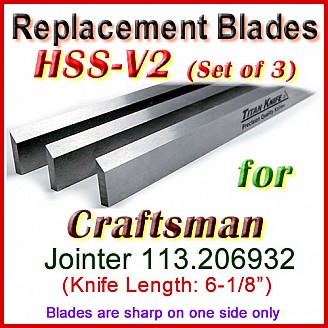 Set of 3 HSS Blades for Craftsman 6'' Jointer, 113.206932