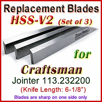Set of 3 HSS Blades for Craftsman 6'' Jointer, 113.232200
