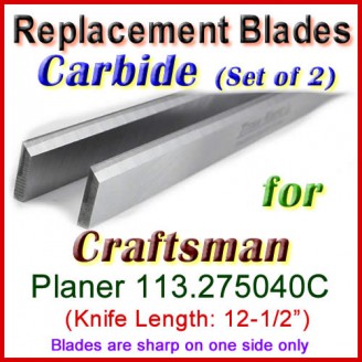 Set of 2 Carbide Blades for Craftsman 12-1/2'' Planer, 113.275040C