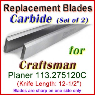 Set of 2 Carbide Blades for Craftsman 12-1/2'' Planer, 113.275120C