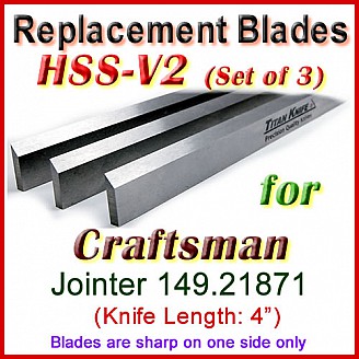 Set of 3 HSS Blades for Craftsman 4'' Jointer, 149.21871