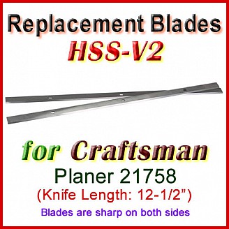 Set of 2 HSS Blades for Craftsman 12-1/2'' Planer, 21758