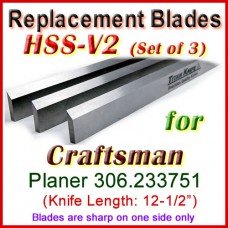Set of 3 HSS Blades for Craftsman 12-1/2'' Planer, 306.233751
