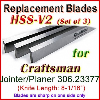 Set of 3 HSS Blades for Craftsman 8'' Planer, 306.23377