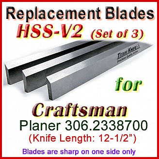Set of 3 HSS Blades for Craftsman 12'' Planer, 306-2338700