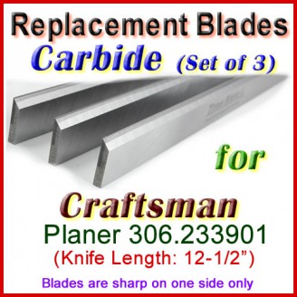 Set of 3 Carbide Blades for Craftsman 12'' Planer, 306.233901