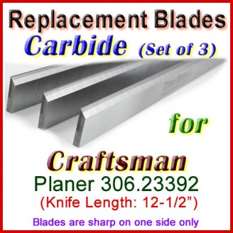 Set of 3 Carbide Blades for Craftsman 12'' Planer, 306.23392