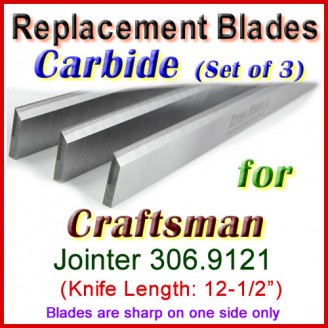 Set of 3 Carbide Blades for Craftsman 12-1/2'' Planer, 306.9121