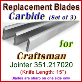 Set of 3 Carbide Blades for Craftsman 15'' Planer, 351.217020