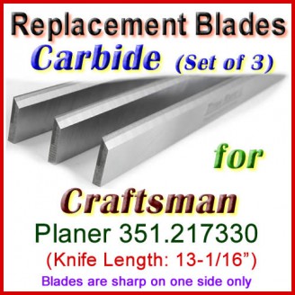 Set of 3 Carbide Blades for Craftsman 13'' Planer, 351.217330