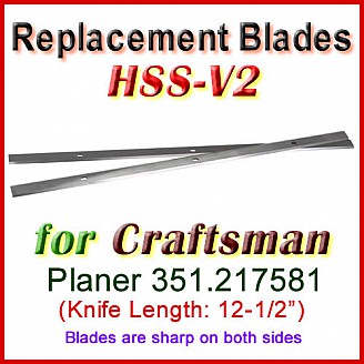 Set of 2 HSS Blades for Craftsman 12-1/2'' Planer, 351.217581