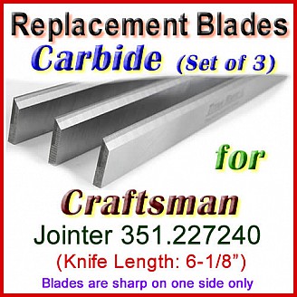 Set of 3 Carbide Blades for Craftsman 6'' Jointer, 351.227240