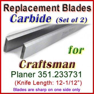 Set of 2 Carbide Blades for Craftsman 12-1/2'' Planer, 351.233731