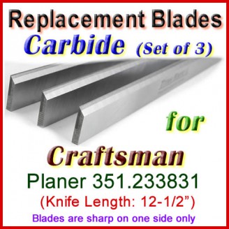 Set of 3 Carbide Blades for Craftsman 12-1/2'' Planer, 351.233831