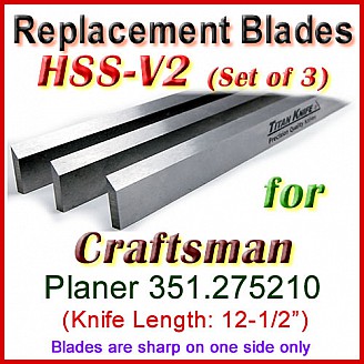 Set of 3 HSS Blades for Craftsman 12-1/2'' Planer, 351.275210